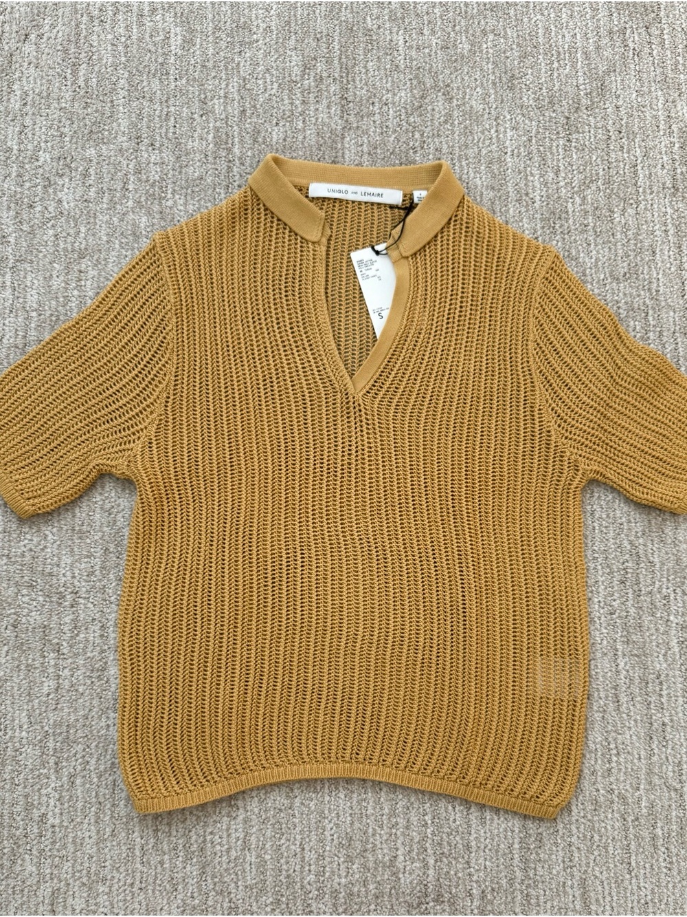 Uniqlo Lemaire Open-Weave Short Sleeve Sweater in Mustard S